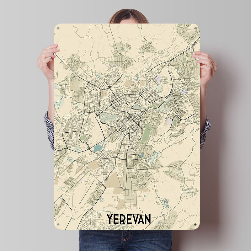 Home Decor Yerevan - Mapa miasta Erevana, blaszany plakat, personalizowana