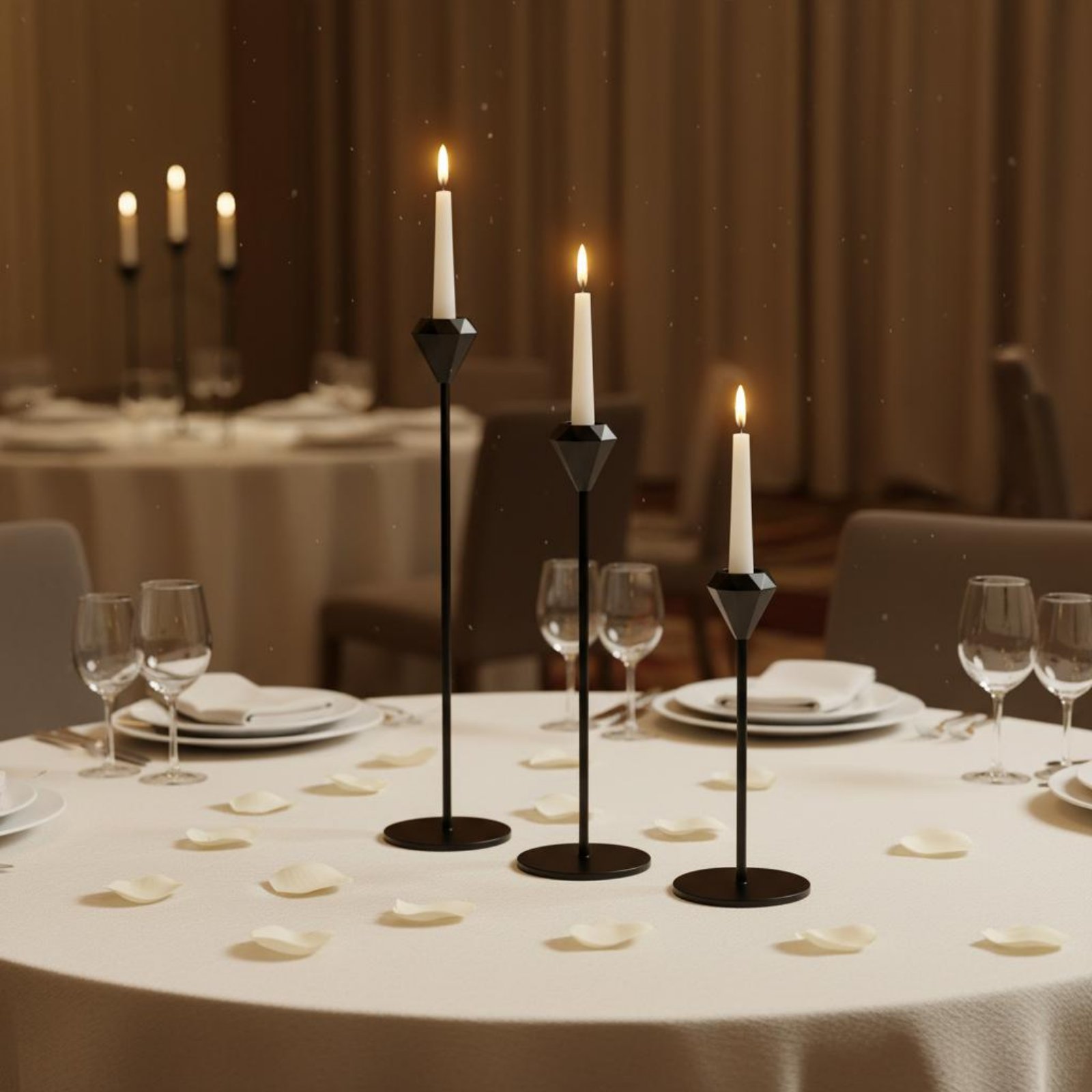 Home Decor Luxury - Zestaw 3 kryształowych świeczników, elegancki, luksusowy,