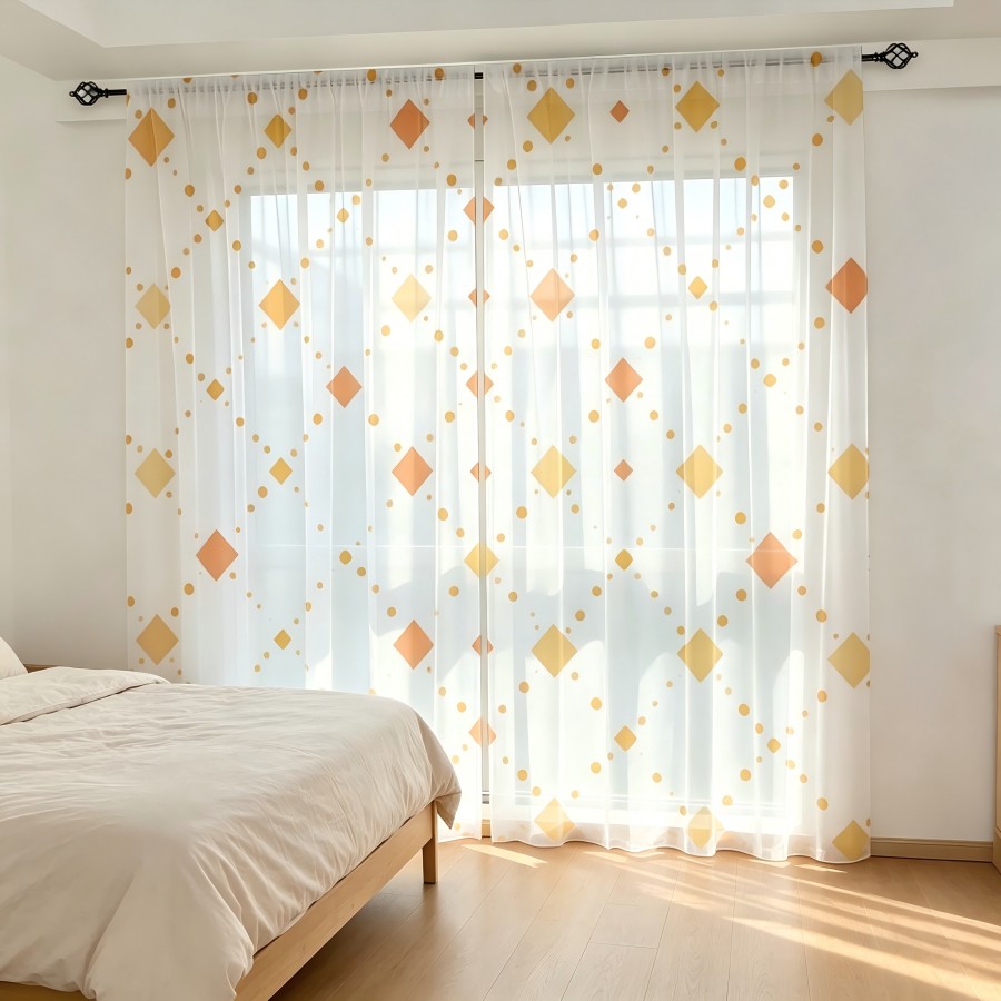 Home Decor Orange - 2 szt. Przezroczyste zasłony z nadrukiem