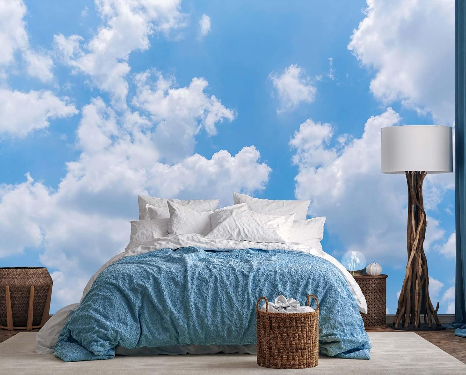 Home Decor Under 100 - Żywa Niebieska Tapiseria z Motywem Chmur,