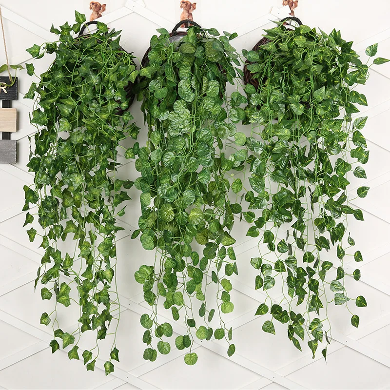 Rattan Plant Basket - 90cm sztuczna zielona rzodkiewka ścienna wisząca