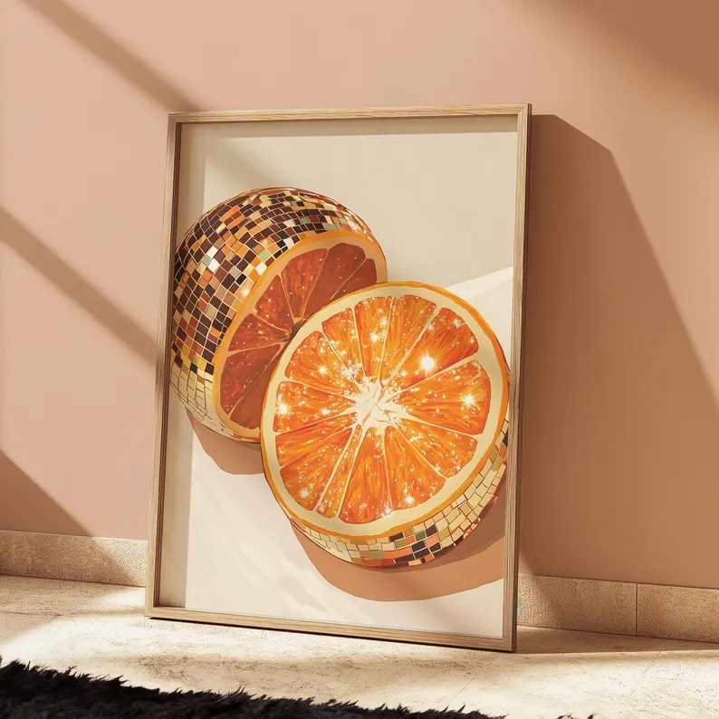 Home Decor Orange - Nowoczesny Pomarańczowy Dyskotekowy Kula Disco Obraz
