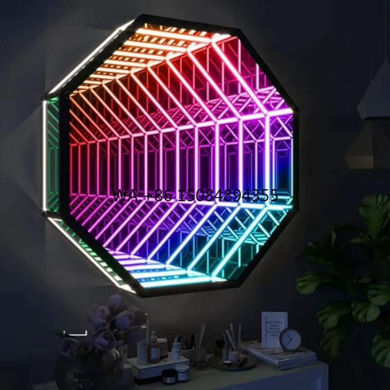 Home Decor Mirror - Ośmiokątne lustro nieskończoności 3D, tunel świetlny,